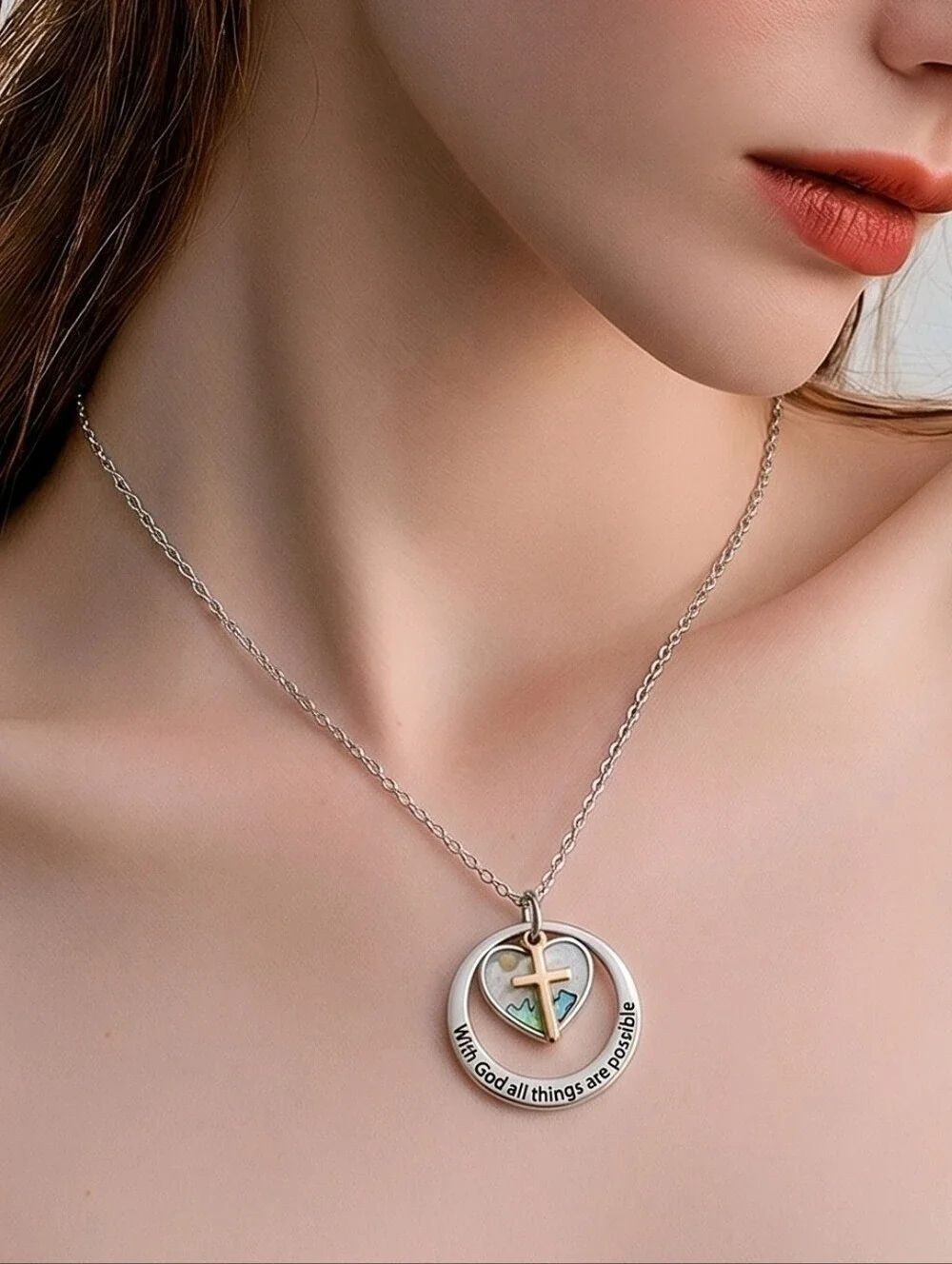 Mustard Seed Faith Hope Love Necklace Two Tone Silver Rose Gold Christian Gift